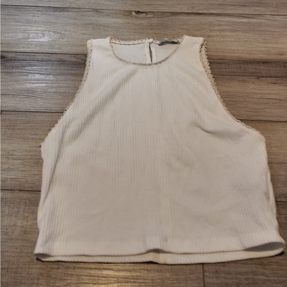 ZARA White High Neck Ribbed Crop Tank Top - Size L - Lagonlook Summer Fairy - Picture 4 of 14